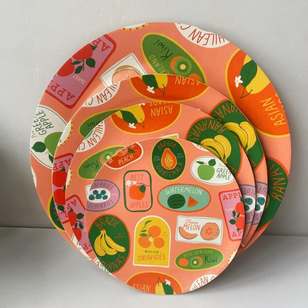 Hot Sale Serving Tray Willow Wood Beautiful Flower Printing Round Plates for Restaurant Dinnerware Kitchen Accessories