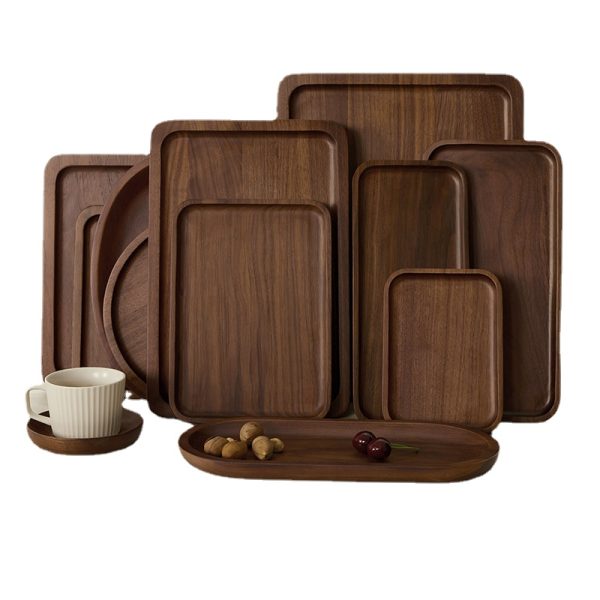 Solid Wood Tea Fruit Tray Custom Black Walnut Wooden Rolling Serving Tray for Household Desk Bathroom Elegant Dinnerware Bardex