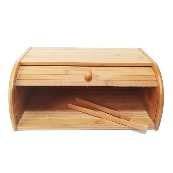 Eco-Friendly Kitchen Countertop Bread Bins Bread Storage Organizer Bamboo Bread Box With Rolling Shutter
