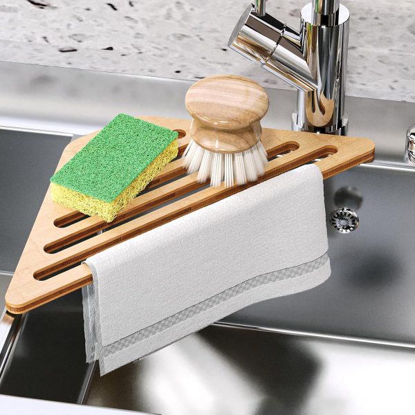 Natural Dish Drying Rack for Sink Corner Over the Sink Dish Drainer Drying Rack Bamboo Sink Dish Rack for Kitchen