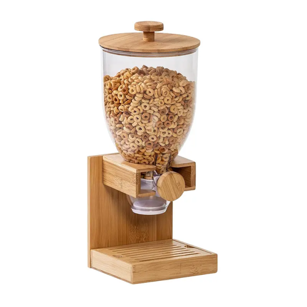 Bamboo Cereal Dispenser Rice Storage Container Clear Storage Bottle Bamboo Lid Stand Rectangular Food Storage Pantry Container