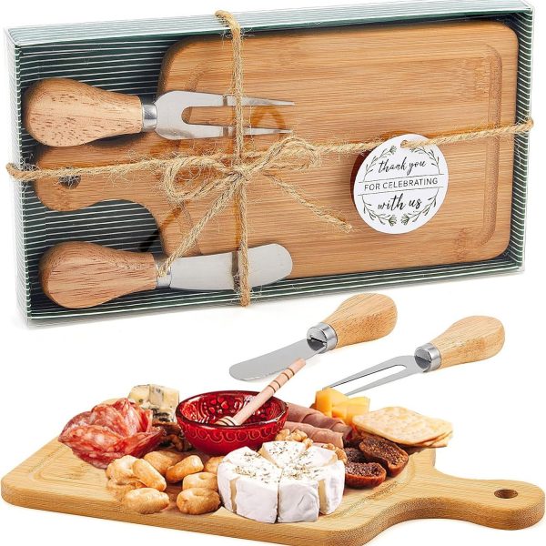 Wholesale Wooden Charcuterie Platter Utensils Set Bamboo Cheese Board with Stainless Steel Knives for Chopping Blocks