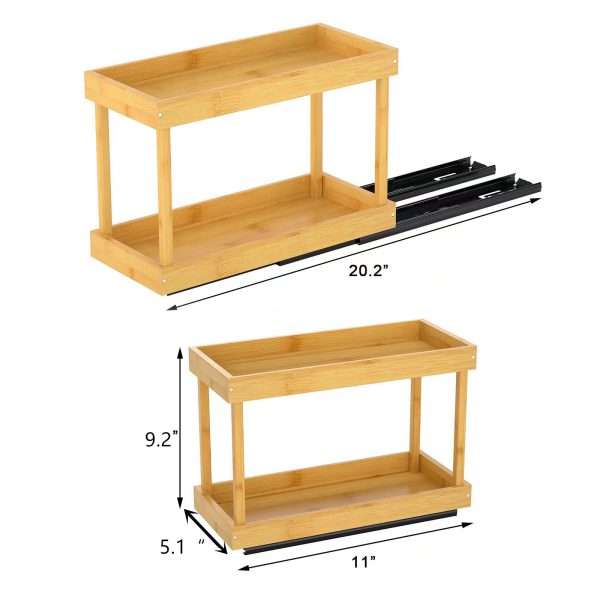 Factory Outlet 2 Tier Spice Rack Bamboo Slide Out Pantry Shelves and Spice Organizer Sliding Spice Rack for Cabinet