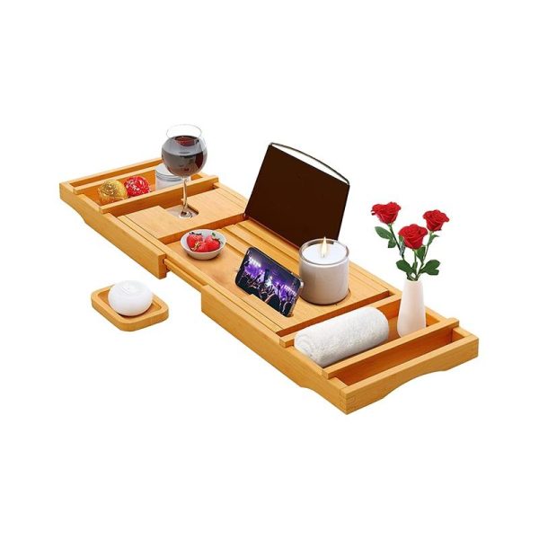 Homex 1-2 Person Bamboo Bathtub Caddy Tray with Wine Book Holder Free Soap Dish Extending Sides-Bathroom Sets Trusted Supplier