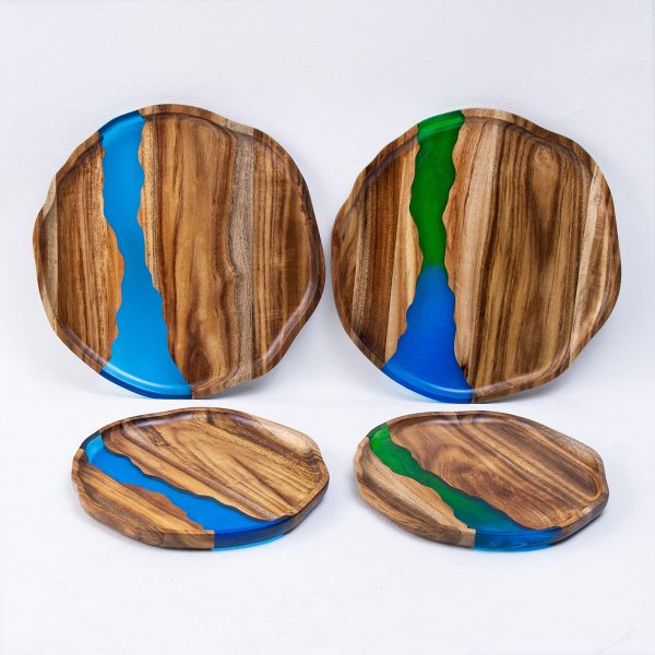 Handcrafted Wooden and Resin Tray Elegant Stylish Durable Resin Acacia Wood Serving Tray Serving Platter