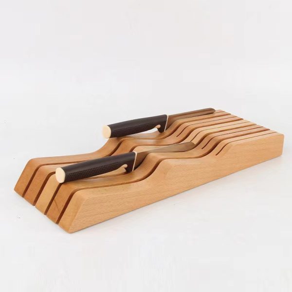 Customized Beech Wood Kitchen Knife Holder In-Drawer Knife Drawer Organizer Knife Block Holder