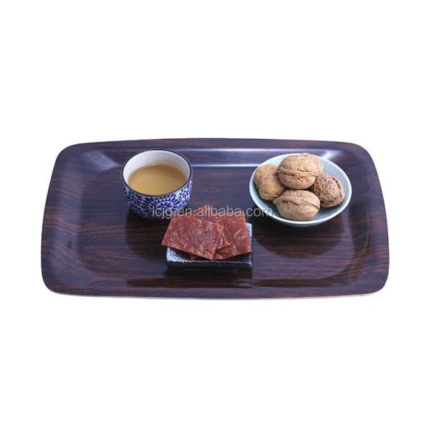 Hot Selling Rectangle Dark Walnut Wooden Tea Serving Tray with Lacquer Technique for Living Room or Desk Use