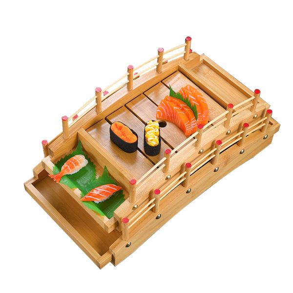 Hot Selling Bamboo Sushi Restaurant Bridge Boats Serving Tray Sushi Sashimi Plates Platter
