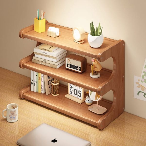Bamboo Wood Multi-Layer Desktop Cup Stationery Storage Shelf Office Desk Countertop Placing Display Rack Organizer