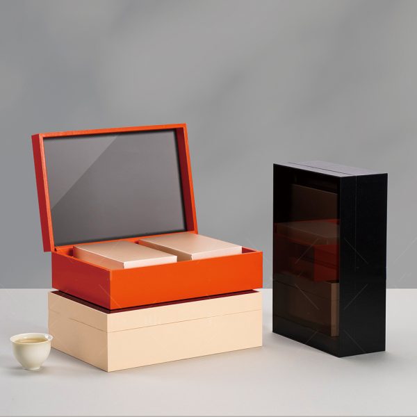 Faux Leather Paper Exquisite Clamshell Gift Box With Acrylic Clear Cover Small Cans for Tea Gift Box Packaging