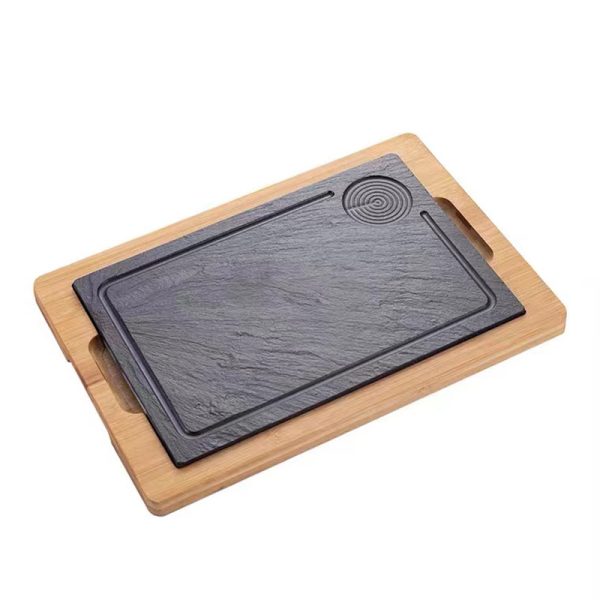 Customized Kitchen Stone Plates Rectangular Bamboo Cutting Serving Board Pastry Board Black Slate Cheese Board