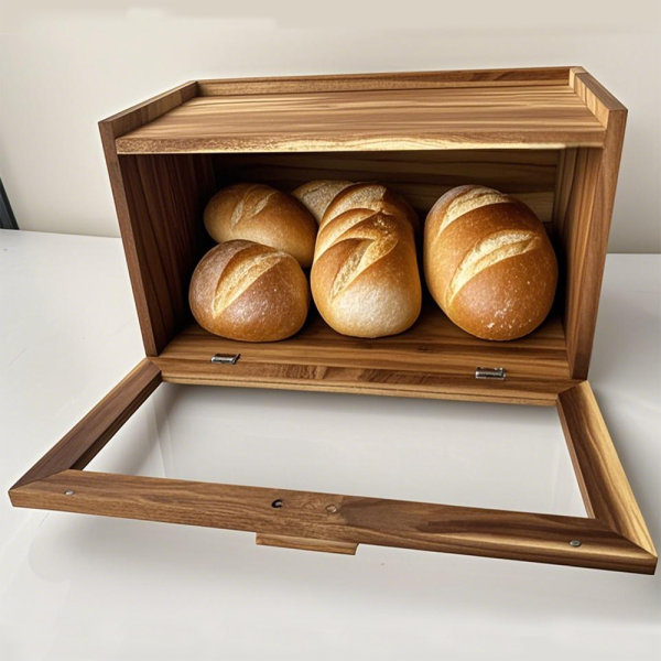 Acacia Wooden Bread Box with Large Capacity Farmhouse Style Window Bread Holder Kitchen Accessory for Food Storage & Container