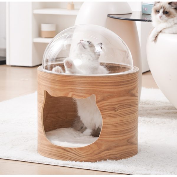 Solid Wood Cat House Space Capsule Cat Nest Climbing Frame Pet Bed