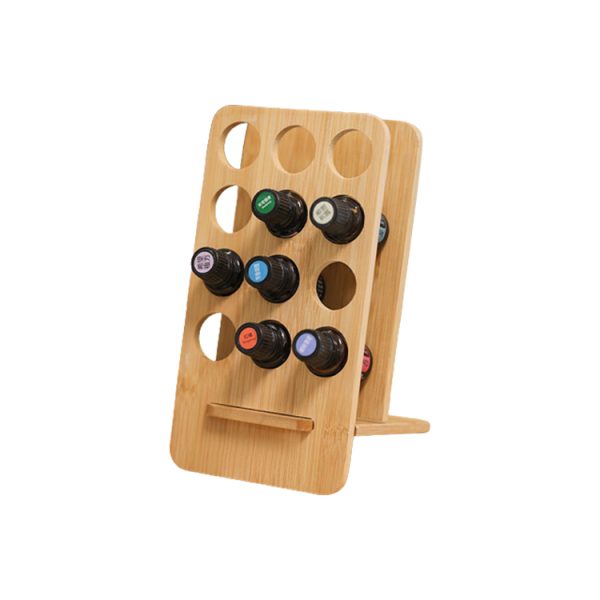Factory Wholesale Bamboo Essential Oils Bottle Stand Nail Polish Tabletop Display Stand Essential Oil Storage Rack