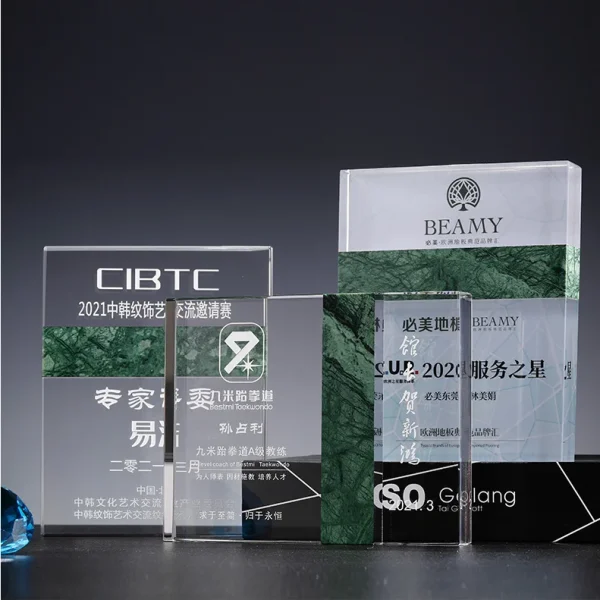 Custom Business Gift Square Solid Metal Crystal Glass Acrylic Award Trophy Blank With Wooden Base Crystal Trophy