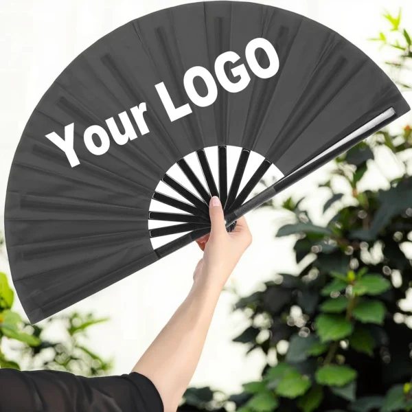 Custom Logo Printing Decoration Wooden Folding Bamboo Hand Black Fan