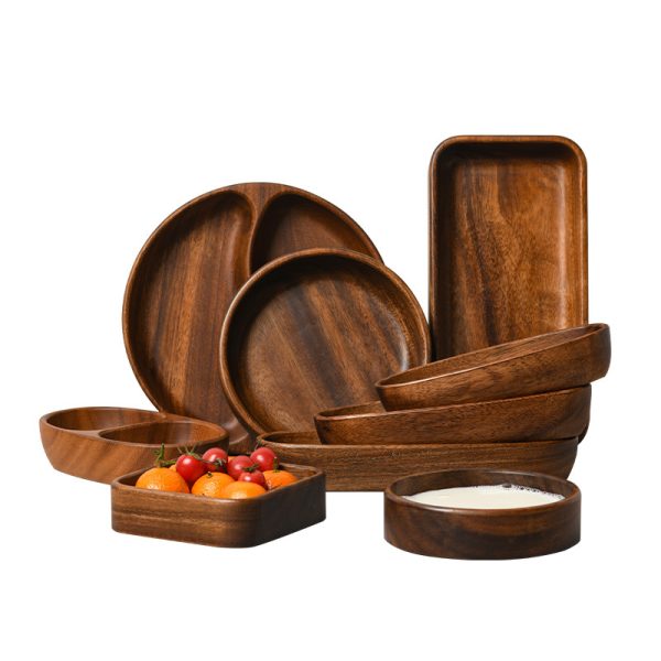 Factory Wholesale Walnut Fruit Plate Rectangular Household Snacks Fruit Acacia Wood Dinner Plate