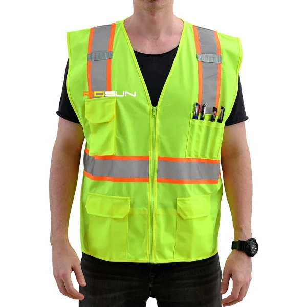 Reflective ANSI Class 2 Security Multi Pocket Safety Clothing Hi Vis Construction Road Work Reflective Vest