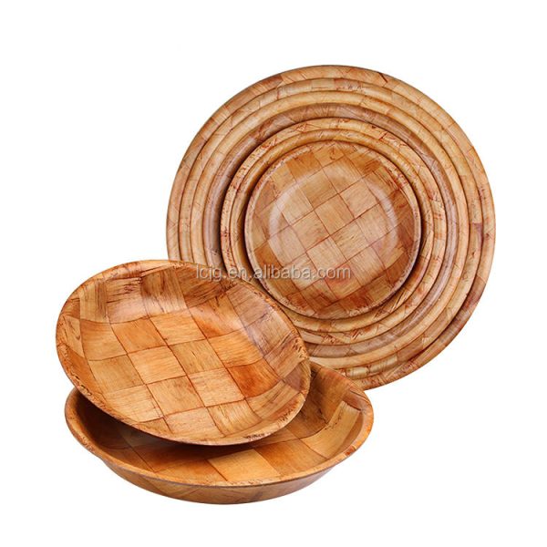 Wholesale Large Eco-Friendly Woven Wooden Salad Bowls and Practical for Camping