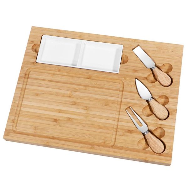 Wholesale Cheese Plate Cheese Board Set With Stainless Steel Knives Charcuterie Platter With Utensils Set Bamboo Cheese Board