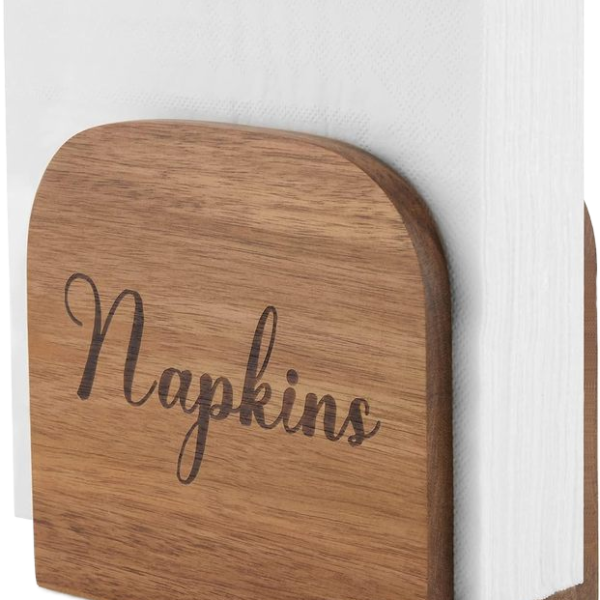 Elegant Rustic Brown Wooden Napkin Holder Custom Logo Serviette Paper Towel Organizer for Weddings Picnics & Bars