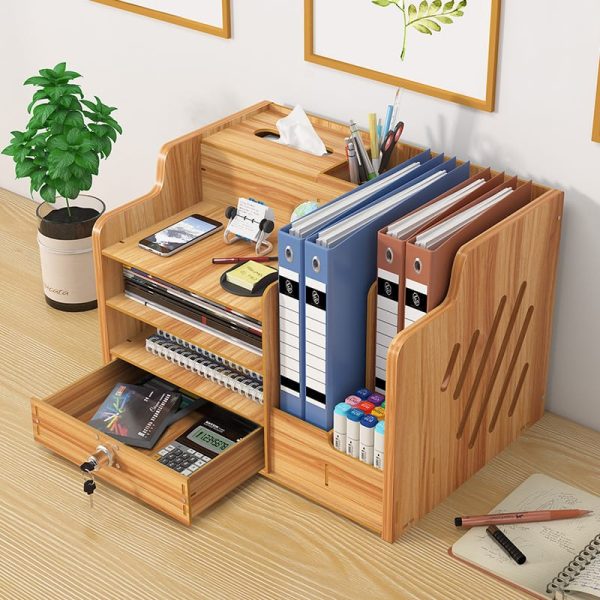 Office Multi-layer Desktop Storage Box with Lock Household Station File Drawer Style Rack Desk Organizing Office Storage Box