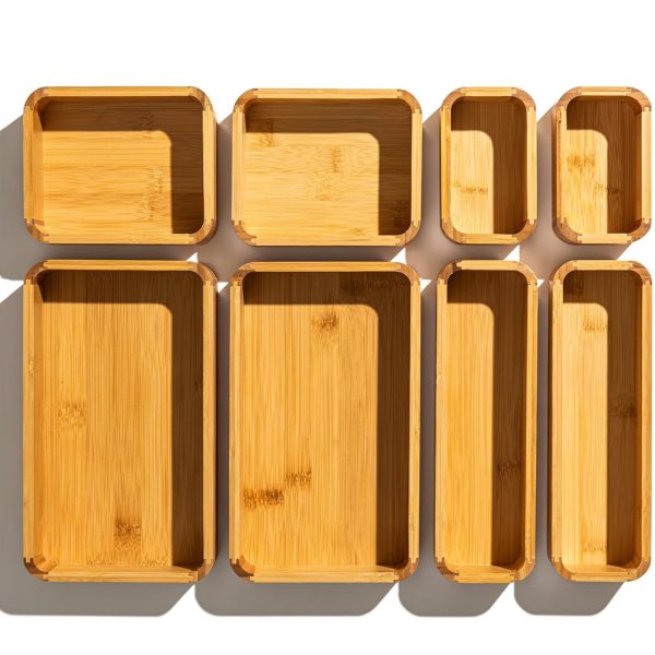 Bamboo Kitchen Drawer Organizer Set for Utensils. Multi-use Storage Wooden Box-Nightstand.Jewelry.Cutlery.Junk Drawer Tray