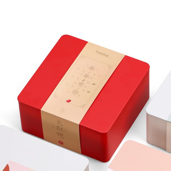 Square Storage Red Metal Box for Cookies Packaging Tin Metal Boxes for Gifts