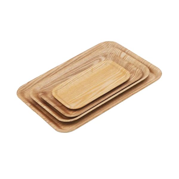 Large Anti-Slip Bamboo Wood Serving Tray Nonslip Rectangular Plate for Coffee Tea Cake Dessert for Serving Desk Living Room