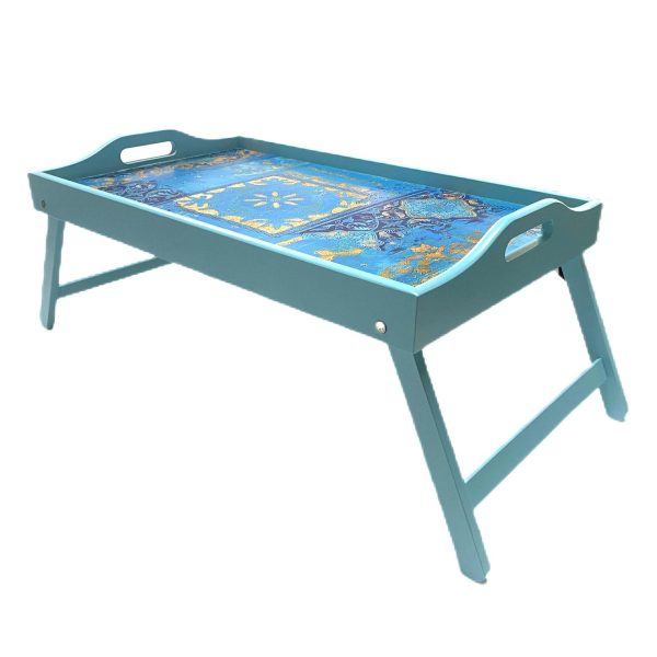 Bamboo Folding Study Desk Printed Patterns Kids Home Office Tray Table Foldable Legs for Bathroom Living Room Breakfast Food