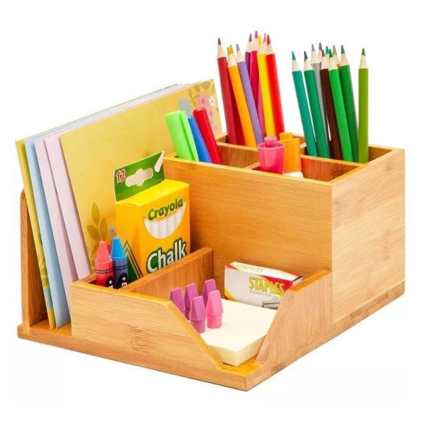 Bamboo Wood Desk Organizer with File Organizer Office Supplies Storage and Decor Combo Desk Organization for Tool Organization