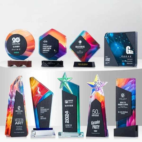 Custom Creative Crystal Commemorative Business Award Color Printing Trophy Full Color Printing Personalized Crystal Trophy