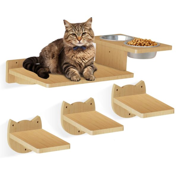 Modern Solid Wood Wall-Mounted Cat Furniture with Ladder and Hammock Includes Cat Perches and Shelves Carton Packed