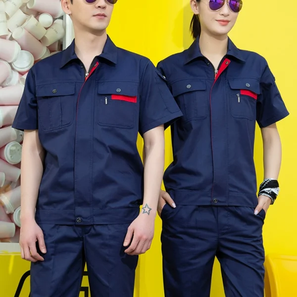 Summer short-sleeved overalls suit men's thin wear-resistant auto repair factory clothes jacket workshop mechanical and electrical labor labor insurance clothing