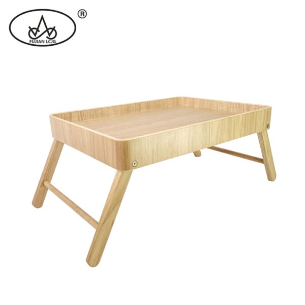 Custom Hotel Breakfast Wooden Bamboo Table Tea Bed Folding Leg Tray With Handles