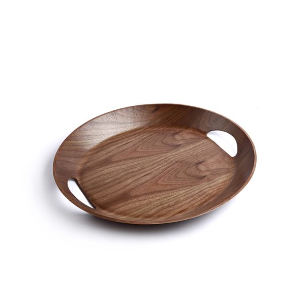 2020 New Design Cheap Anti-slip Oval Walnut Wooden Cater Plate Serving Tray With Handles Dinnerware
