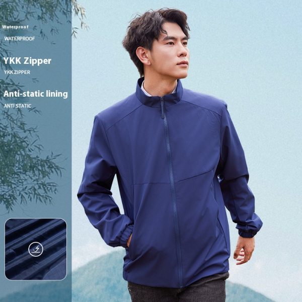 New Spring and Autumn Men's Business Jacket Waterproof and Windproof Single Layer Stand Up Collar Outdoor Jacket Travel Camping Mountaineering Clothes