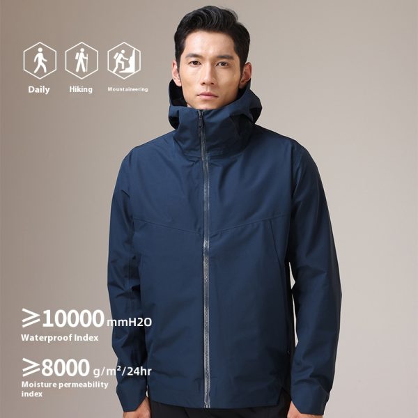 The new outdoor sports jacket is a three-layer laminated rubber waterproof and windproof and moisture-permeable mountaineering suit, a single-layer thin style for hiking and camping