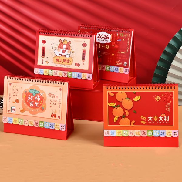 In stock 2026 calendar cute cartoon office desktop ornaments student check-in calendar custom small batch