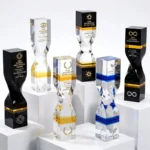 Custom crystal trophy collection with six twisted column designs
