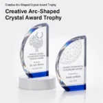 Creative arc-shaped crystal award trophy with blue base in two designs