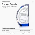 Curved crystal trophy product details 12.5 × 20 cm
