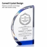 Curved sail crystal trophy with multifaceted edge cutting