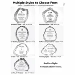 Iceberg crystal trophy style chart with seven named size options