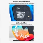 Natural marble material and UV printed text details