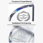 Transparent crystal material and sandblasted text engraving detail