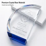 Clear crystal raw material detail on curved sail award