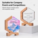 Geometric wood and crystal awards for company events and competitions
