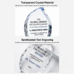 Transparent crystal material and sandblasted text engraving detail
