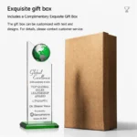 Green globe crystal trophy with customizable gift box